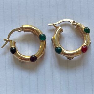 Elegant 14k Gold Hoop Earrings with Multicolor Accents